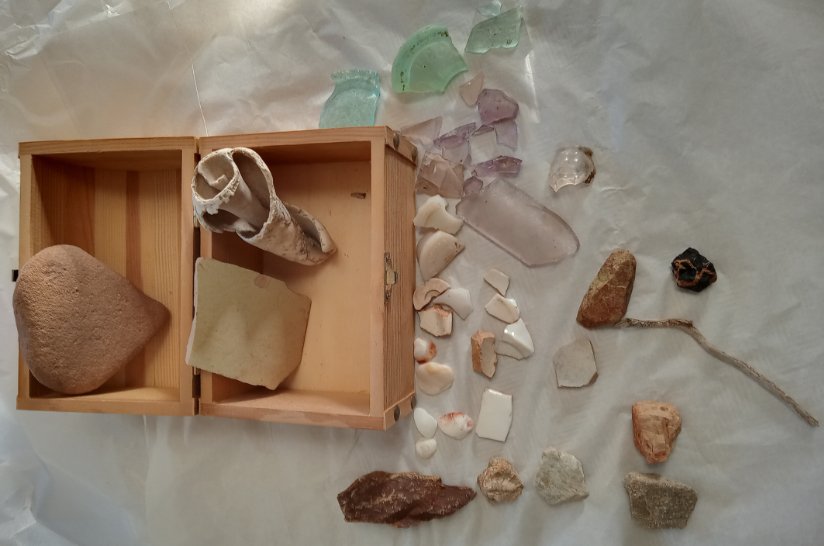 Inspire your writing with a creative cache--picture of wood box and its contents