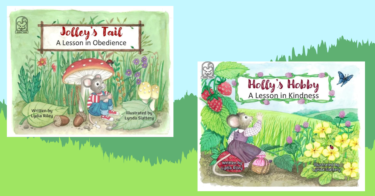 Covers of two books in Jolley Tales series featuring mice in gardens