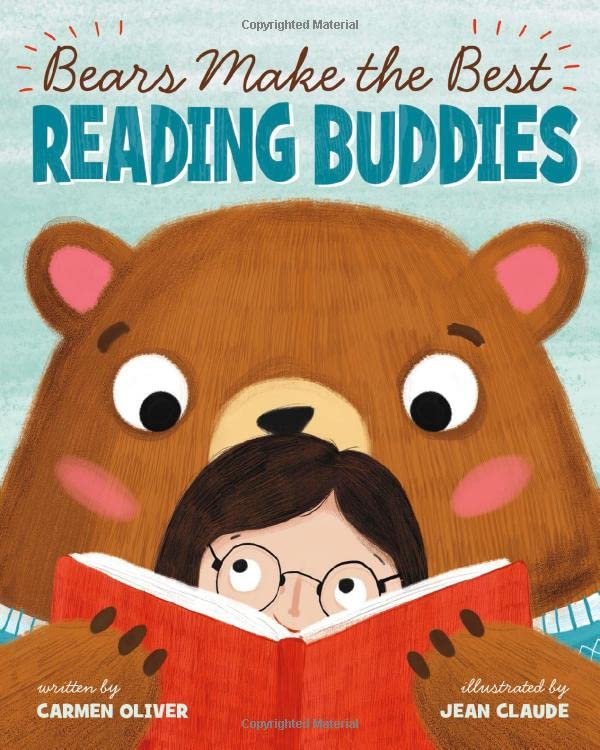 Bears Make the Best Reading Buddies-Cover image of a bear in a blue sweater and a girl reading a red book