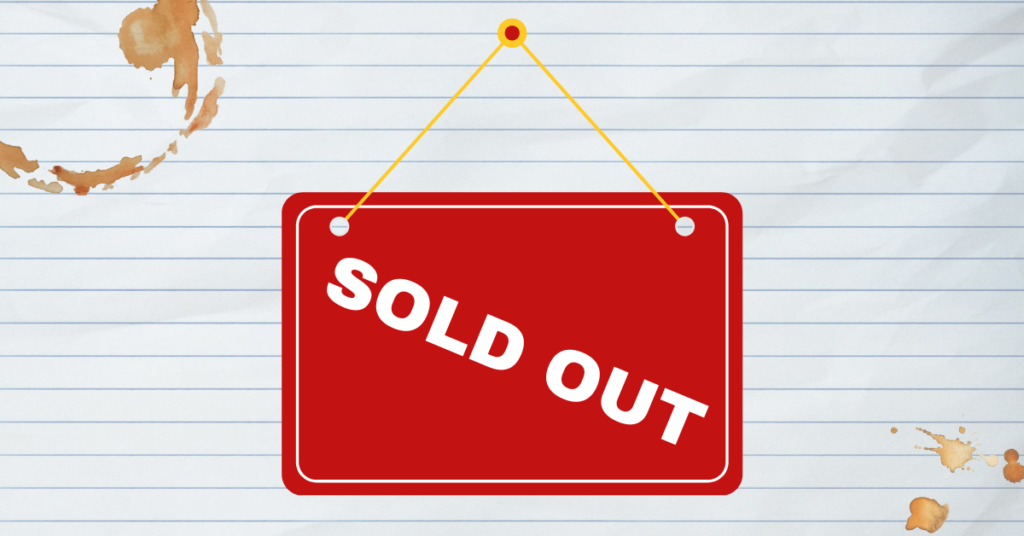 Sold out of inspiration sign with a background of notebook paper
